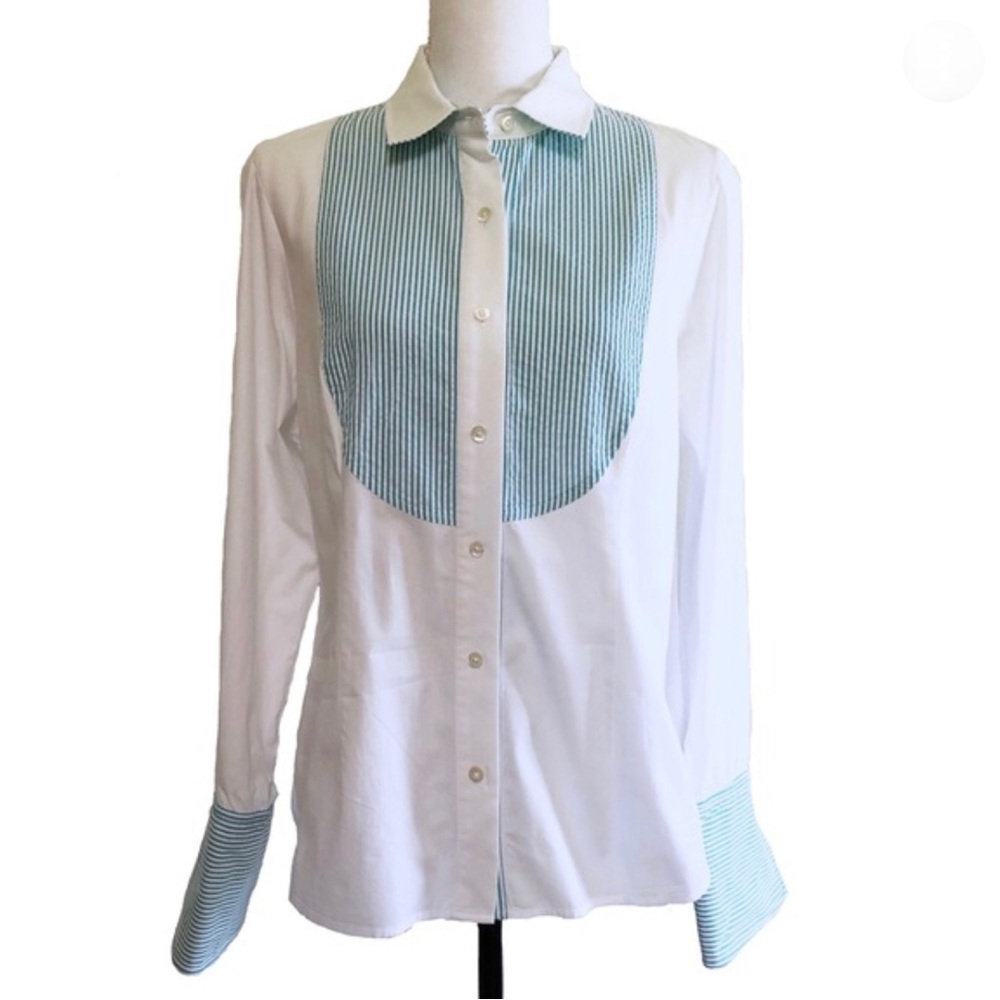 NWT Saks fifth avenue signature label seersucker tuxedo button down shirt.